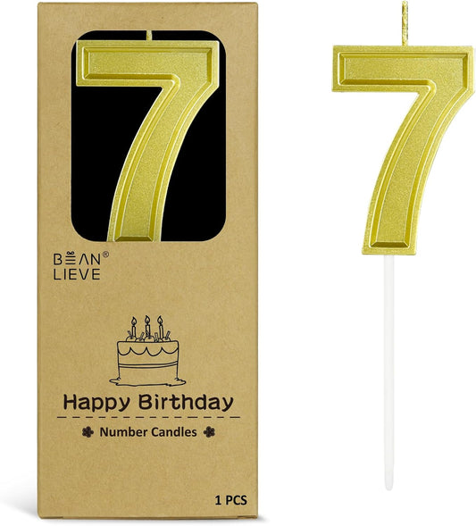 BEAN LIEVE Gold Birthday Candles Number 7, Gold Number Candles, Cake Number Candles for Birthday Parties and Wedding Anniversary Celebrations