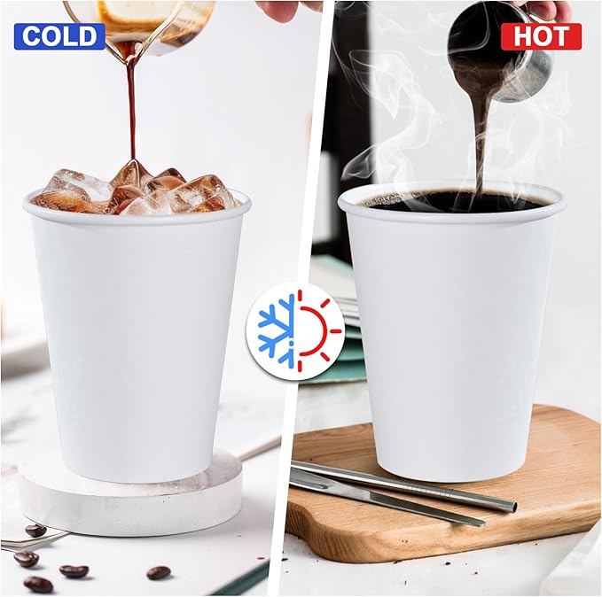 Lamosi 500 Count 12 oz Paper Coffee Cups, Disposable Paper Coffee Cups for Hot or Cold Drinks, 12 Ounce White Beverages Water Cups for Party, Picnic, Travel, Events