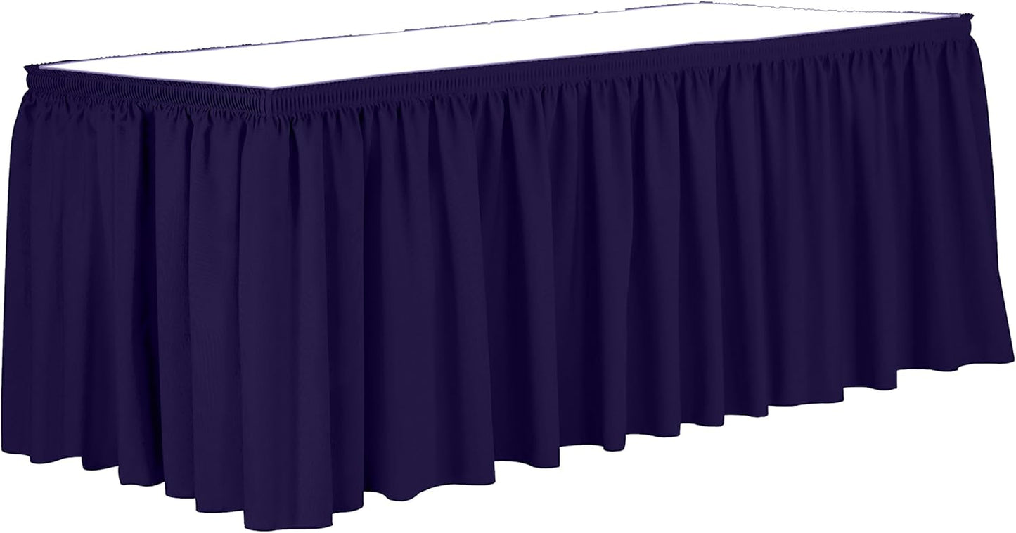 Ultimate Textile Pleat Polyester Fabric Table Skirt - Machine Washable Flame Resistant with Clips for Events, Weddings & Trade Shows, Cut & Sewn in Paterson, NJ - Purple, 17' Shirred Pleat