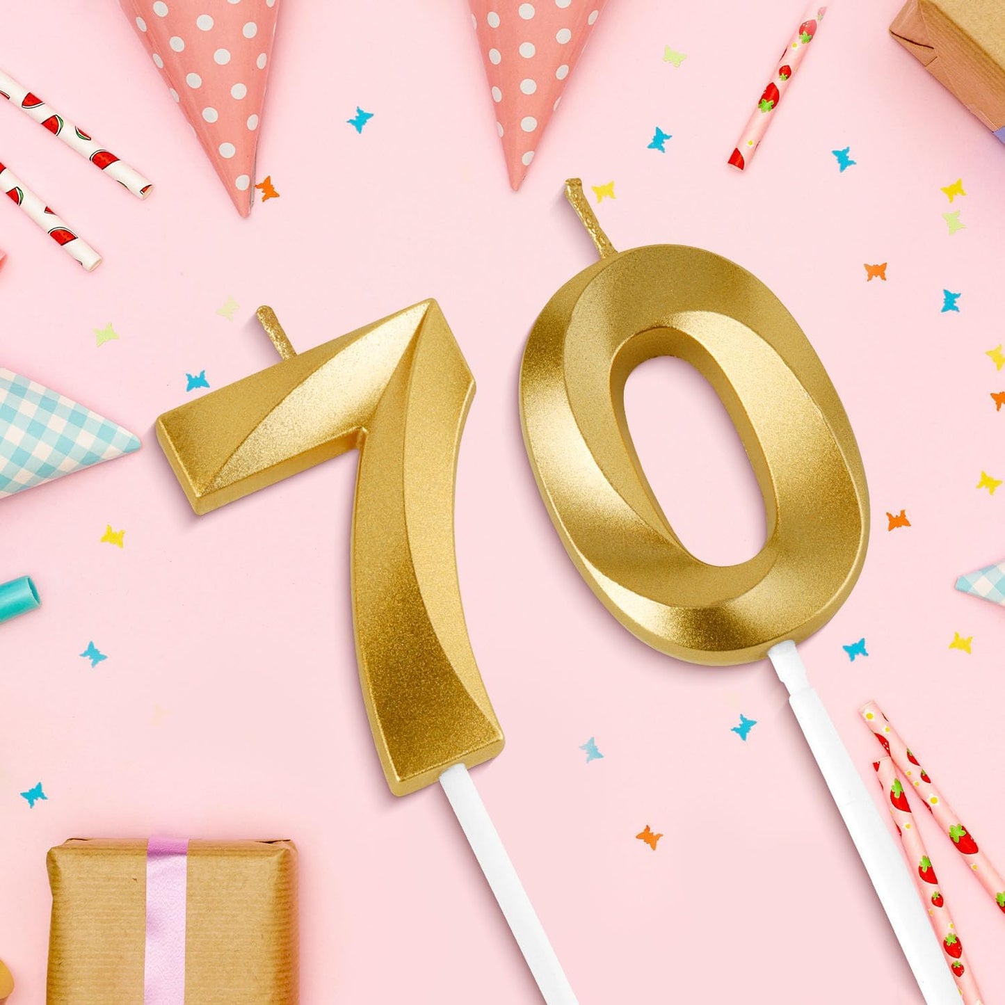 Birthday Candles, 1.96 Inch Number 70 Happy Birthday Candles, Number Candles Decoration for Birthday Party and Anniversary Celebration(Champagne Gold)