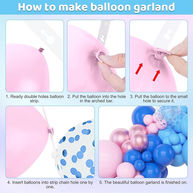 Amandir 153pcs Pink and Blue Balloon Arch Garland Kit, Different Sizes 18 12 10 5 inch Pastel Blue Pink Purple Confetti Balloons for Boys Girls Shower Pool Summer Party Gender Reveal Decorations