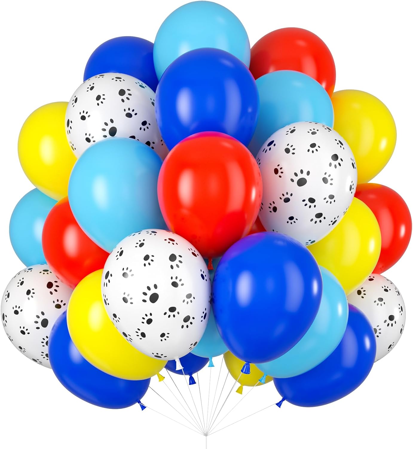 Red Yellow Blue Balloons Puppy Dog Paw Print Balloon 60pcs 12inch Latex Helium Balloon Royal Blue Red Yellow Balloons for Kids Birthday Party Decorations