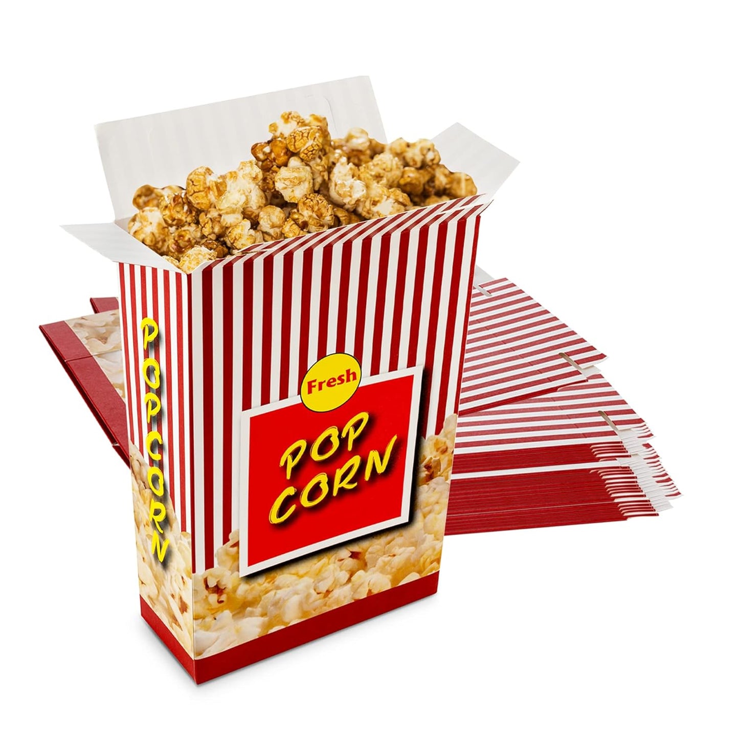 MT Products Stripe Popcorn Boxes 1 oz. - #2 Popcorn Buckets With Close Top - Pack of 50