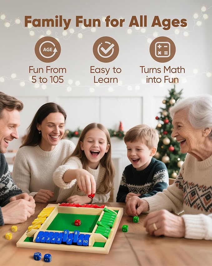 Maiji Planet Classic Original Shut The Box Game, Math Dice Board Game for Family Night Classroom Travel, Wooden Table for Group Kid Adult Senior, Camp Party Bar, Easy Quick and Fun, 2-4 Players