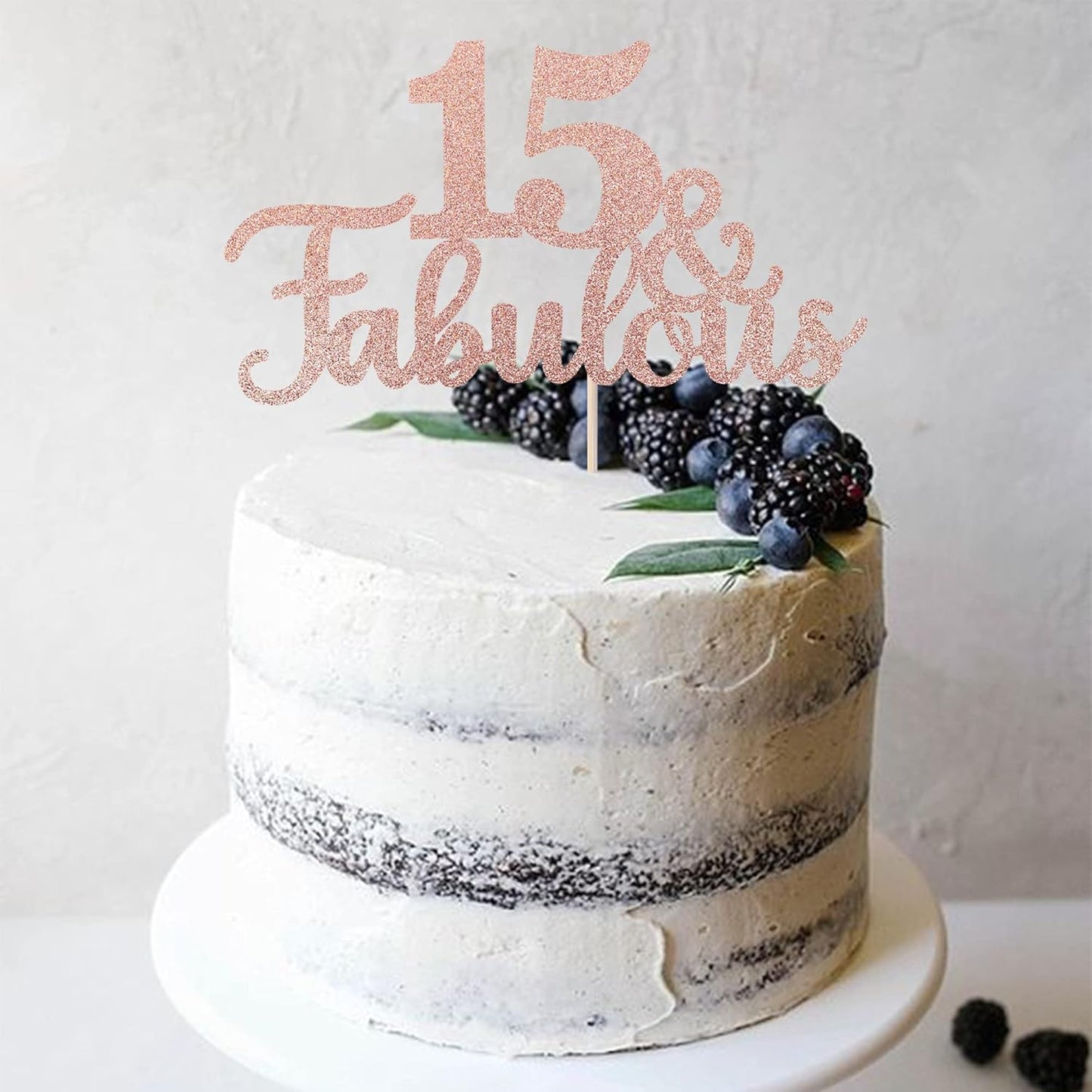 1 PCS 15 & Fabulous Cake Topper Glitter Fifteen and Fabulous Cake Toppers Happy 15th Birthday Cake Pick for 15th Wedding Anniversary Birthday Party Cake Decorations Supplies Rose Gold