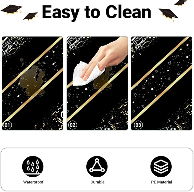 Childom 2 Pack Graduation Tablecloth,Graduation Decorations Class of 2026 Graduation Party Decorations,54"x108" Black and Gold Plastic Table Cloth Disposable Rectangle for Home,School,Party Supplies