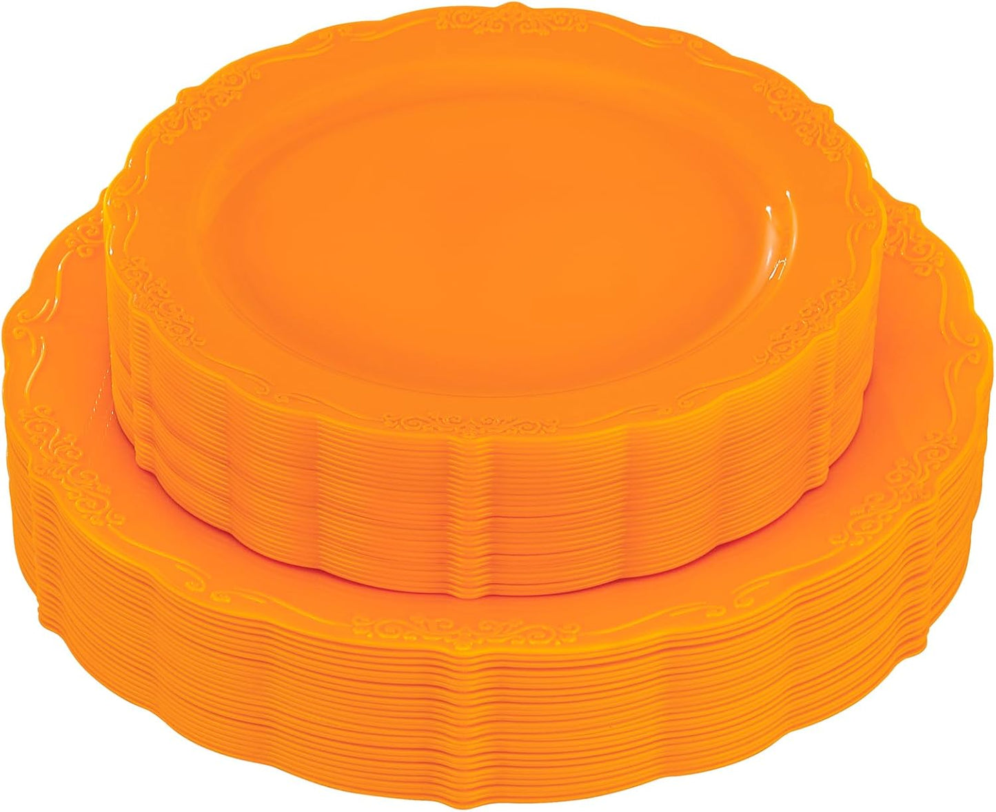 U-QE 60 Pieces Thanksgiving Plates - Thanksgiving Plastic Plates Disposable - Orange Plastic Plate for Party Including 30 Dinner 10.25 '' & 30 Dessert Plate 7.5 ''