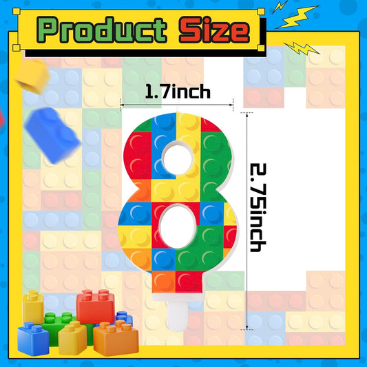 Building Block Themed Birthday Candle Number 1 Candle Birthday Party Decoration Cake Topper for Building Block Party Decoration Theme Parties Supplies (Number 8)