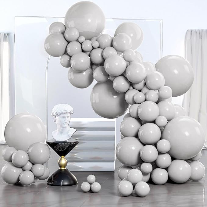 PartyWoo Gray Balloons 140pcs Different Sizes Pack of 18 12 10 5 Inch Matte Gray Latex Balloon Arch Kit for Baby Shower Graduation Wedding Anniversary Birthday Party Decorations Gray-Y71