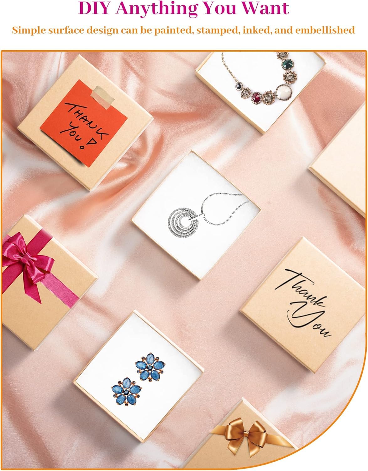 MESHA Jewelry Boxes 3.5x3.5x1 Inch 240 Pcs, Matte Small Gift Box Cardboard Jewelry Boxes with Cotton Filled and Lids, Jewelry Box Bulk for Small Business Packing Necklace, Earring Brown