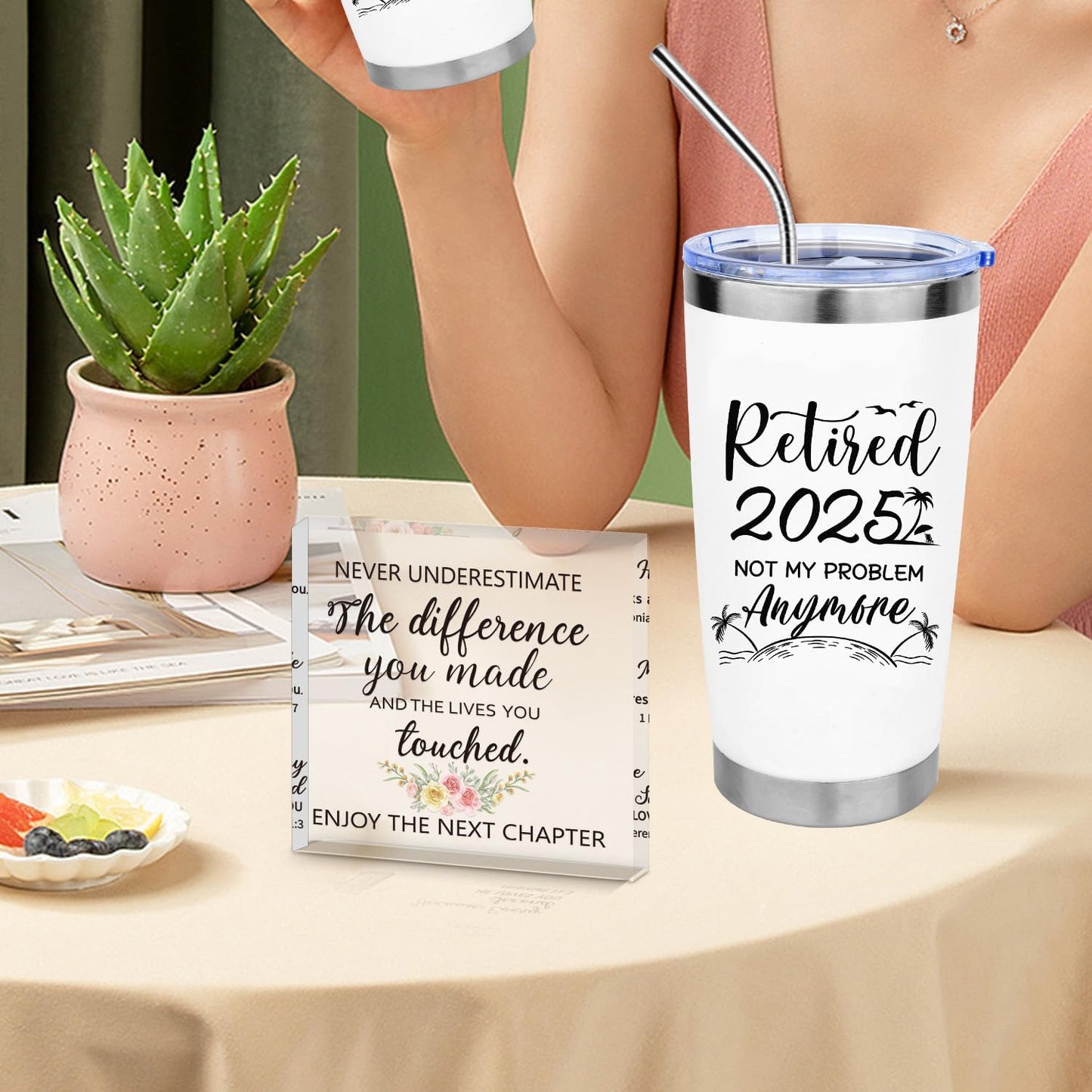 Retirement Gifts for Women 2025, Happy Retirement Gifts for Coworker Teacher Nurse Boss Friend Mom Grandma Retirees Retired Christmas Gift for Women with 20Oz Tumbler Canvas Tote Bag Acrylic Decor