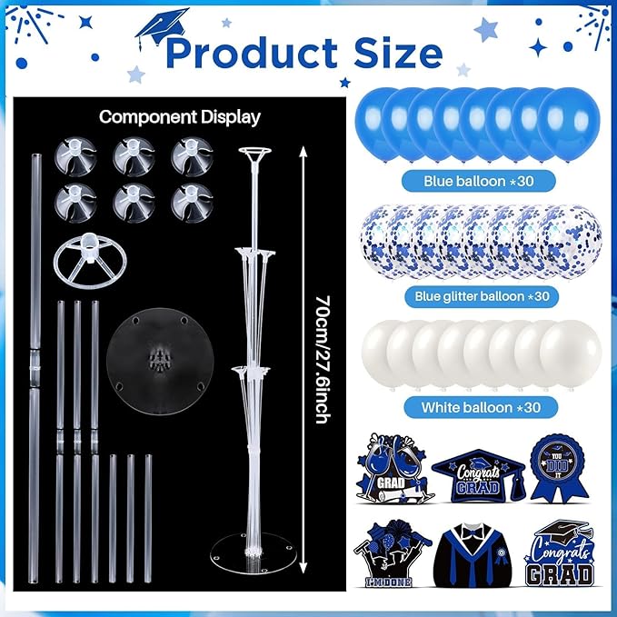 6 Sets Blue Graduation Balloon Stand Kit for Table Decorations Class of 2025 Congrats Grad Table Centerpiece Grad Prom Themed Decoration for Grad School & College Ceremonies Party Supplies