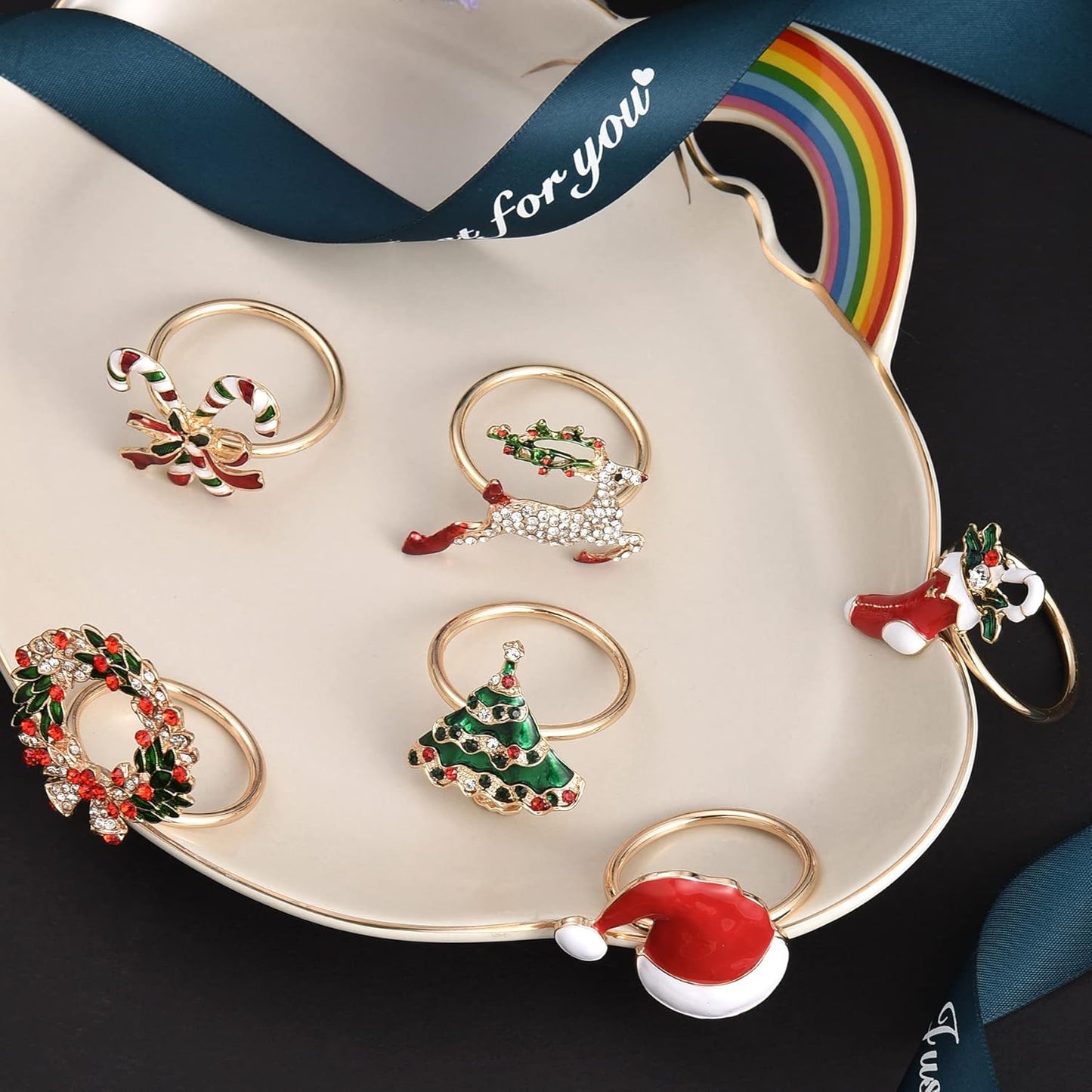 Christmas Napkin Rings Set of 12 Xmas Napkin Ring Christmas Napkin Holder for Cloth Napkins