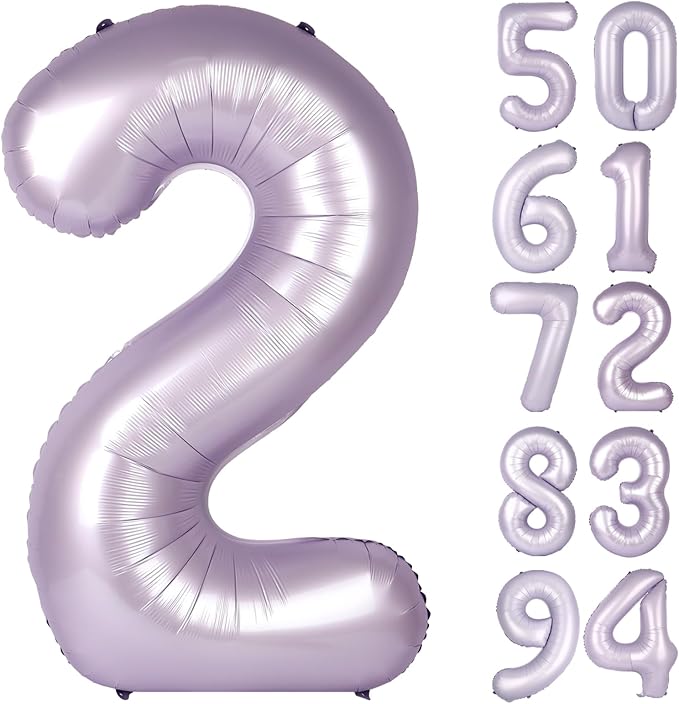 Lilac 2 Balloon, Number Balloons 40 Inch, 2nd Balloon Number Birthday Decorations, Lavender Second Two Birthday Party Supplies, Number 2 Balloon