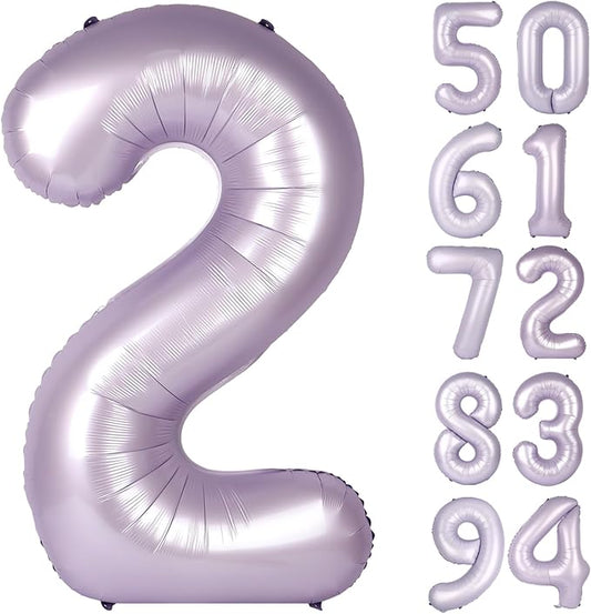 Lilac 2 Balloon, Number Balloons 40 Inch, 2nd Balloon Number Birthday Decorations, Lavender Second Two Birthday Party Supplies, Number 2 Balloon