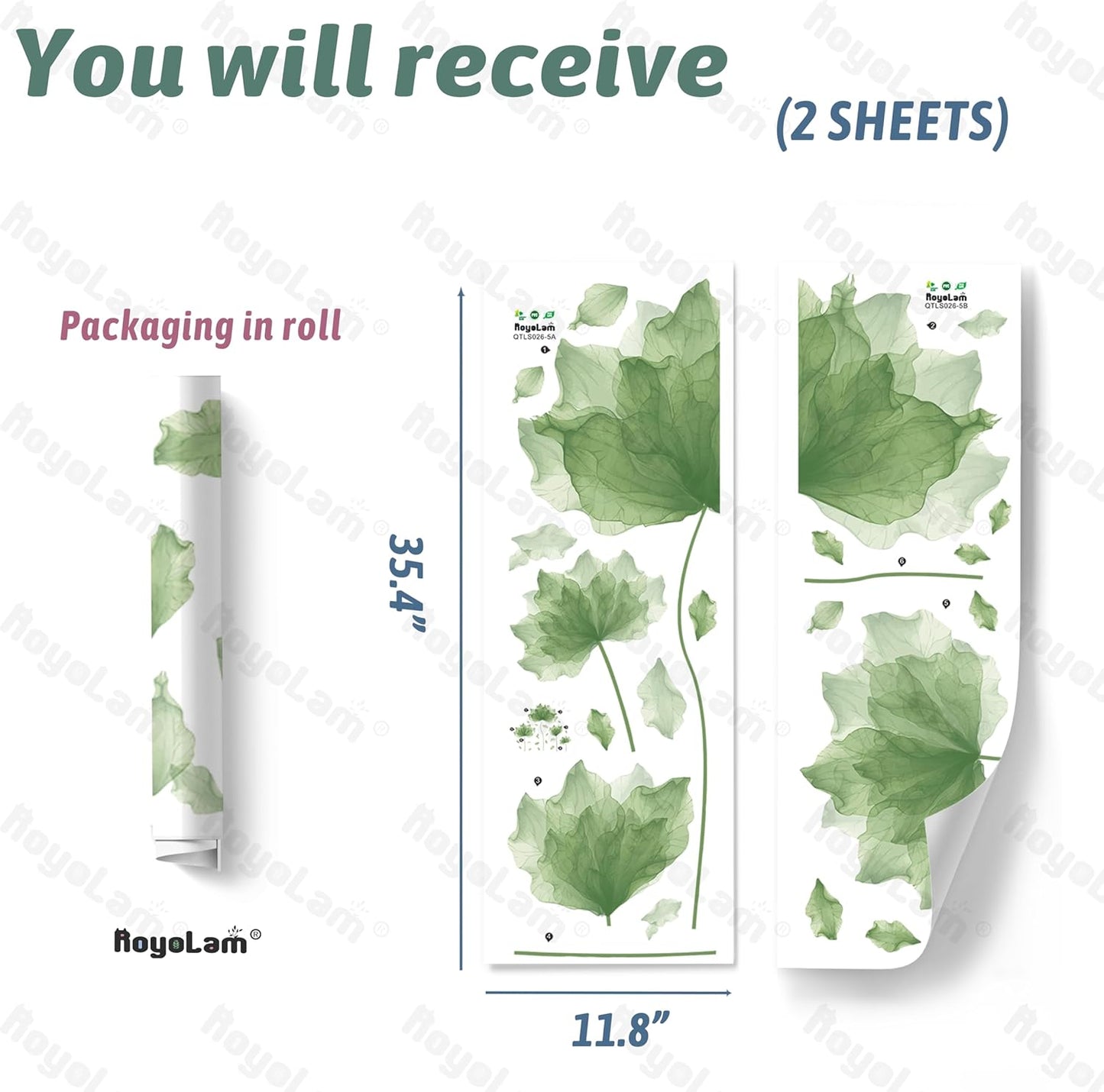 39.3'' x 32.6'' Huge Flower Petal Wall Decals Living Room Floral Wall Stickers Removable Peel and Stick Waterproof Wall Art Decor Stickers for Bedroom Bathroom Office (Matcha Green)