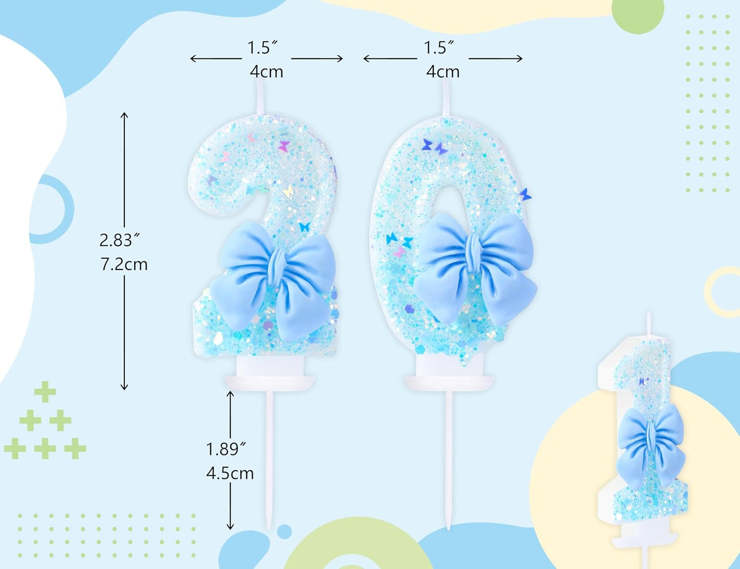 20 Birthday Candles Blue Bow Number 20 Cake Candles, 20th Cake Topper Decorations for Kids Pets Pastel Birthday Party Supplies (Number 20)