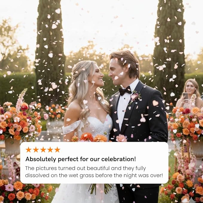 Biodegradable Rice Paper Heart Confetti, 28000 Pieces, Water-Soluble Wedding Toss Confetti, White or Sunset Mix, 150G Bulk (Mixed Coral (Pink, Orange, White))