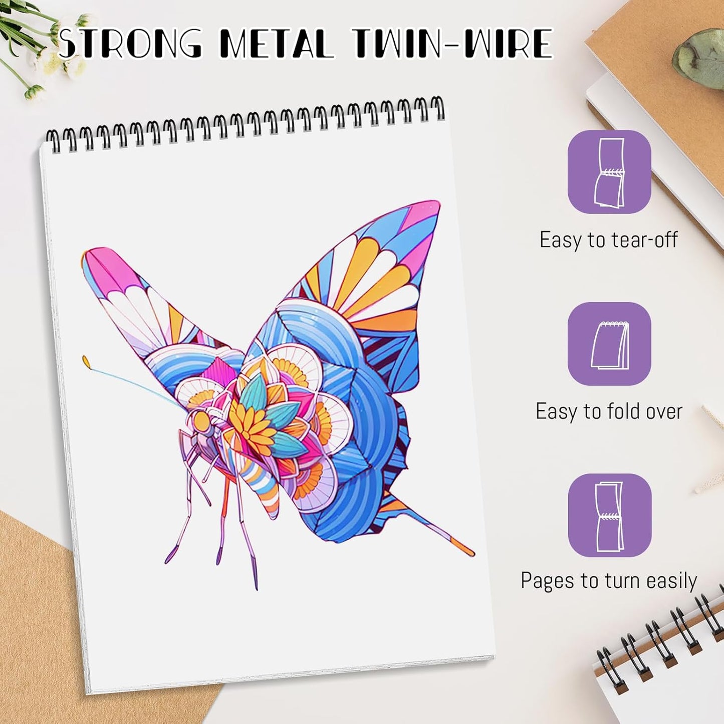 3Pcs Adult Coloring Book Spiral Bound, Mandala Coloring Book for Adult Relaxation, Original Design with 72 Patterns, Thick Paper One Sided Design, Hand-Drawn Design, Anxiety Relief Mindfulness Gifts