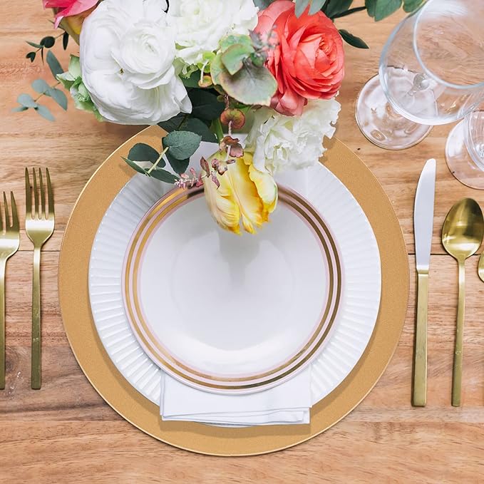 MAONAME Gold Charger Plates Set of 6, 13-Inch Round Plate Chargers for Dinner Plate, Plastic Table Chargers for Wedding Decor, Party