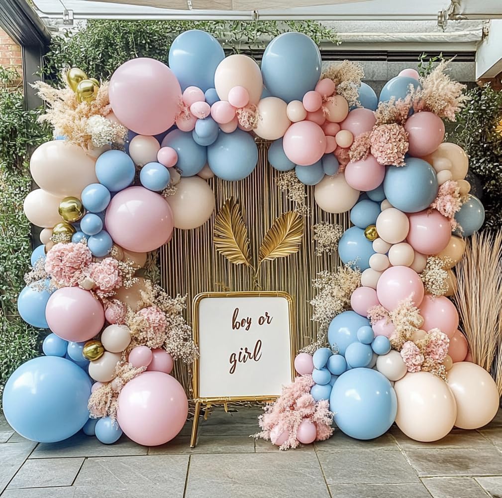Pink Blue Balloon Garland Double Stuffed Pink Sand White Balloons Dusty Blue White Gold Balloon Arch Kit for Gender Reveal Birthday Baby Shower Wedding Party Decoration