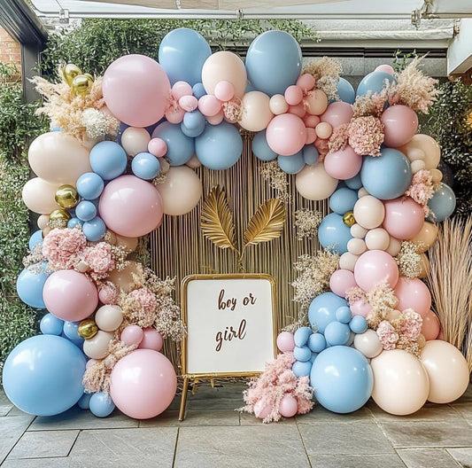 Pink Blue Balloon Garland Double Stuffed Pink Sand White Balloons Dusty Blue White Gold Balloon Arch Kit for Gender Reveal Birthday Baby Shower Wedding Party Decoration