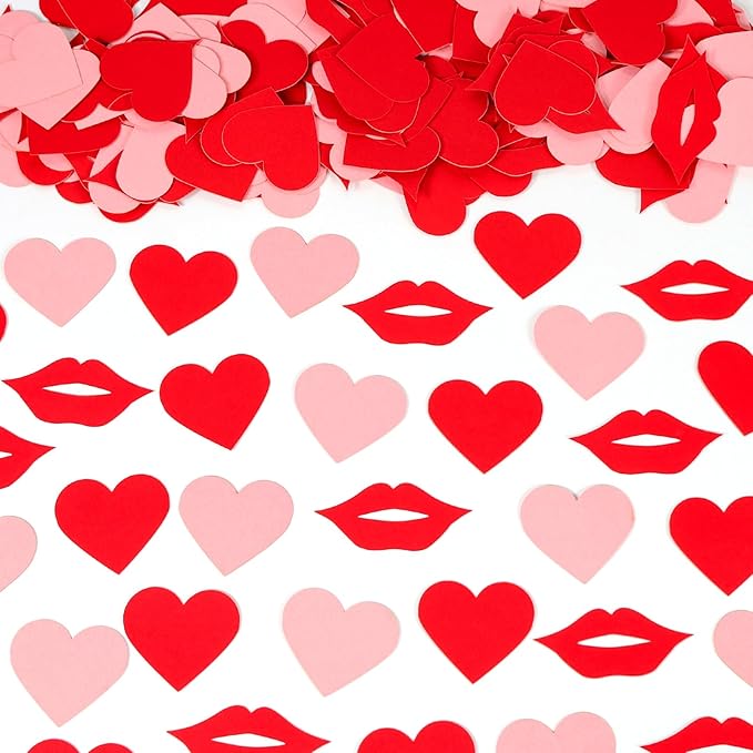 200 Pcs Red Lips and Pink Hearts Confetti Mix - Valentine's Day Confetti for Parties, Romantic Wedding Decor, Table Scatter, Anniversary & Proposal Decorations