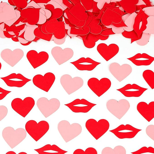 200 Pcs Red Lips and Pink Hearts Confetti Mix - Valentine's Day Confetti for Parties, Romantic Wedding Decor, Table Scatter, Anniversary & Proposal Decorations