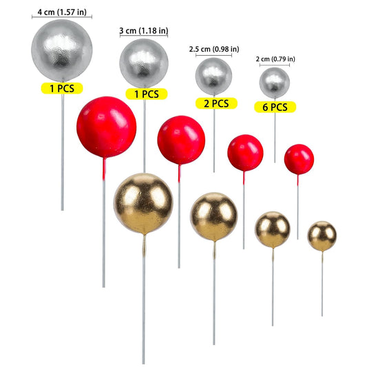 Gyufise 30Pcs Christmas Mini Balloon Cake Topper Foam Ball Cake Picks Cupcake Faux Pearl Balls DIY Cake Insert Topper Decoration for Anniversary Graduation Birthday Party Baby Shower Red Gold Silver