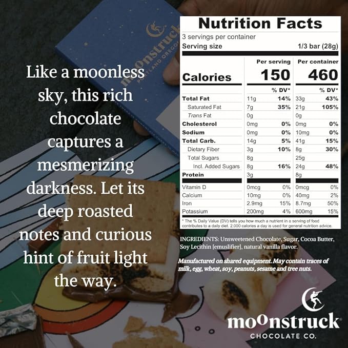 Moonstruck Chocolate Dark Chocolate Bar, 68% Cacao, 3.0oz (Pack of 4)
