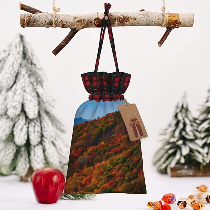 PULaif Blue Ridge Parkway Mountains Christmas Drawstring Gift Bags, Large Size Christmas Bags For Gifts Party Favors, Xmas Gift Bags