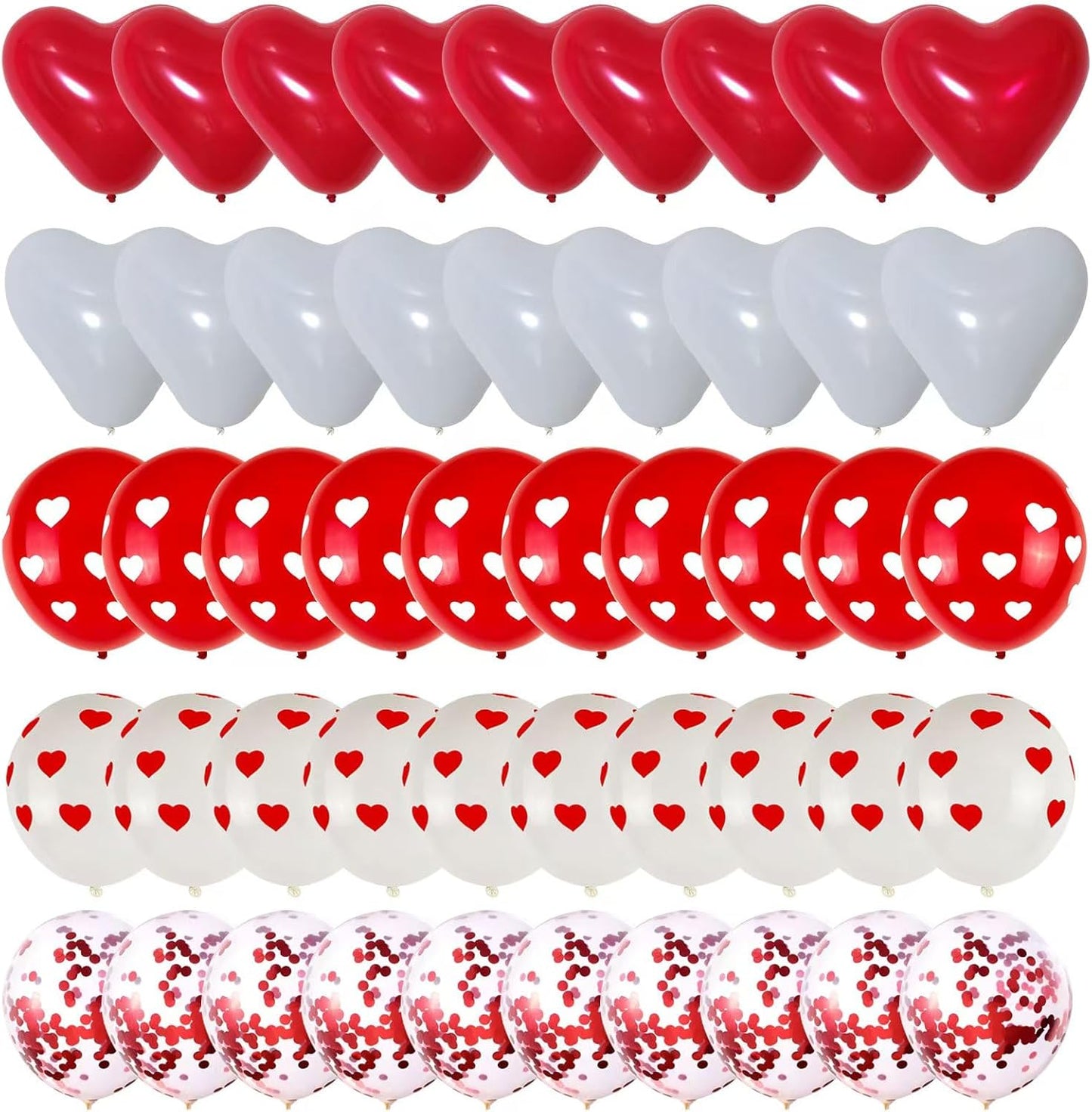 75pcs Valentine's Day Balloons Heart Shape Red White Confetti 12 Inch Latex Balloons for Valentines Day,Anniversary,Wedding Party Decorations