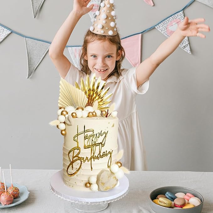 Happy Birthday Cake Topper | Customized Name Cake Decoration |Gold Mirror Acrylic Sign Decorations |Happy Birthday Cake Charm Supplies for Birthday Party Cake Dessert