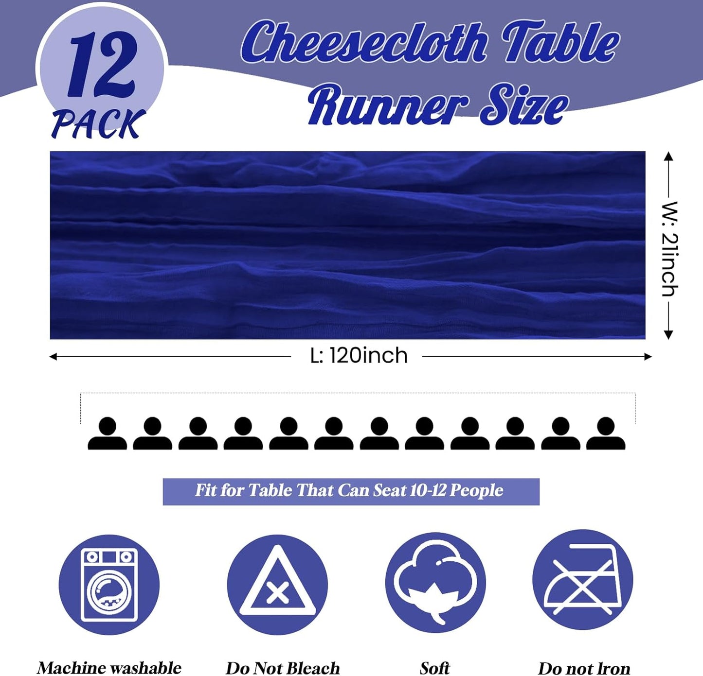 12 Pack Royal Blue Table Runner 10FT Cheesecloth Table Runner 21 x 120 inch Boho Gauze Cheese Cloth Table Runner Rustic Sheer Table Runner for Party Wedding Bridal Baby Shower Birthday Table Decor