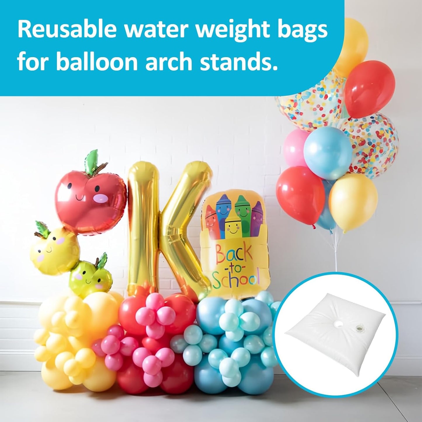 Balloon Weights Pack of 2, Square Water Weight Bags for Balloon Arch and Balloon Column Stand, White Thickened Fillable Base for Party Supplies Decorations
