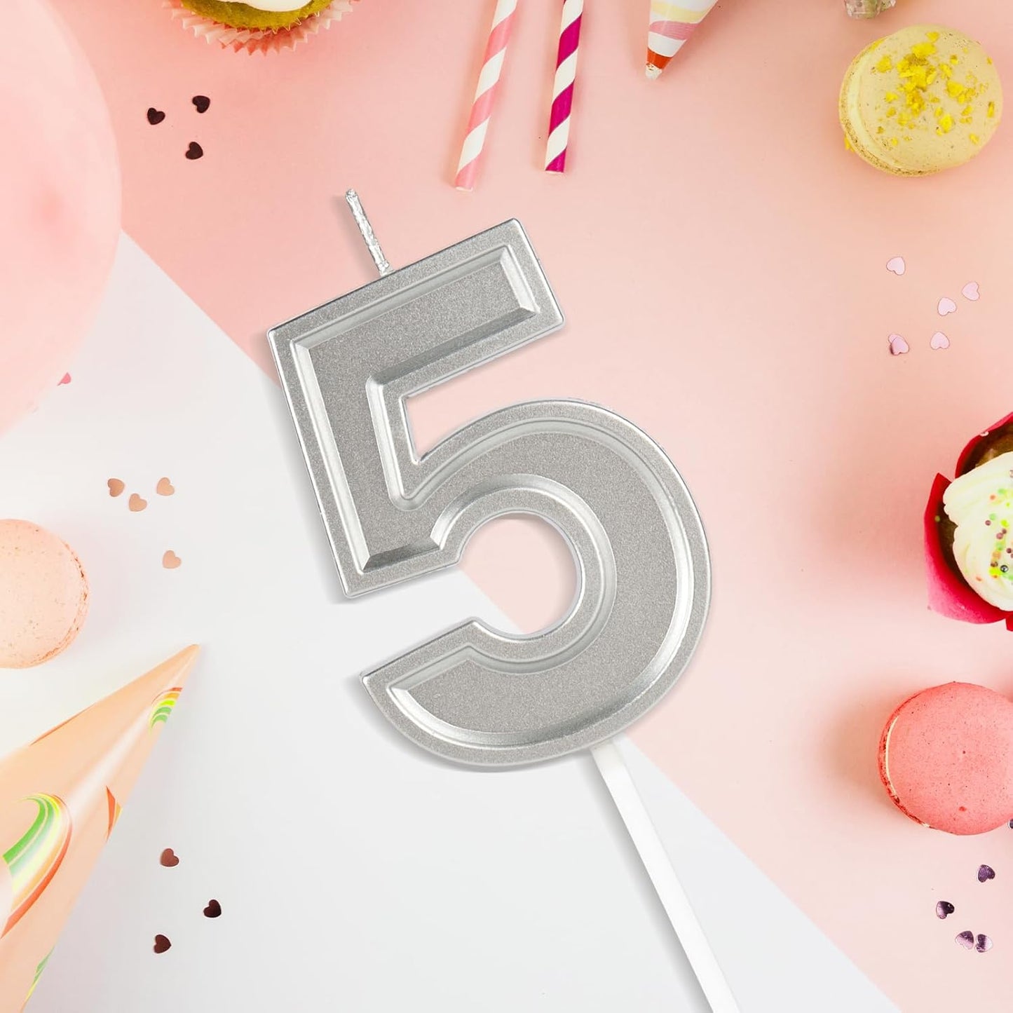 BEAN LIEVE Silver Birthday Candles Number 5, Silver Number Candles, Cake Number Candles for Birthday Parties and Wedding Anniversary Celebrations