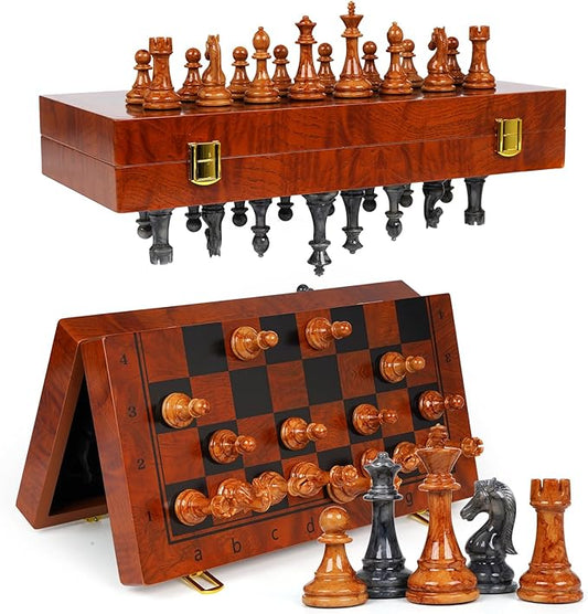Magnetic Chess Set for Adults and Kids 15'' Chess Board with Acrylic Chess Pieces, Folding Portable Travel Unique Chess Sets Game for Tournament Professional Beginner