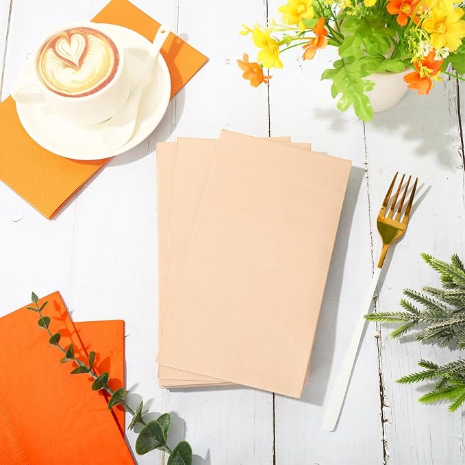 Whaline 150Pcs Orange Guest Paper Napkins 3 Colors Orange Dinner Hand Napkin Towel 3 ply Disposable Napkins for Holiday Bathroom Wedding Birthday Party Table Decor Supplies