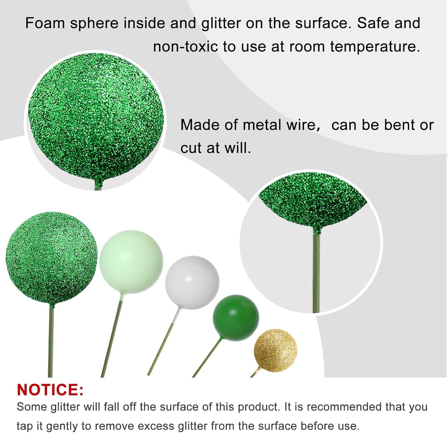 ASTARON 50 Pcs Ball Cake Topper Sticks Mini Balloons for St Patrick's Cake Decorating Supplies Foam Balls Cake decorations for Christmas Baby Shower Birthday Cake Decorations (Green Series)