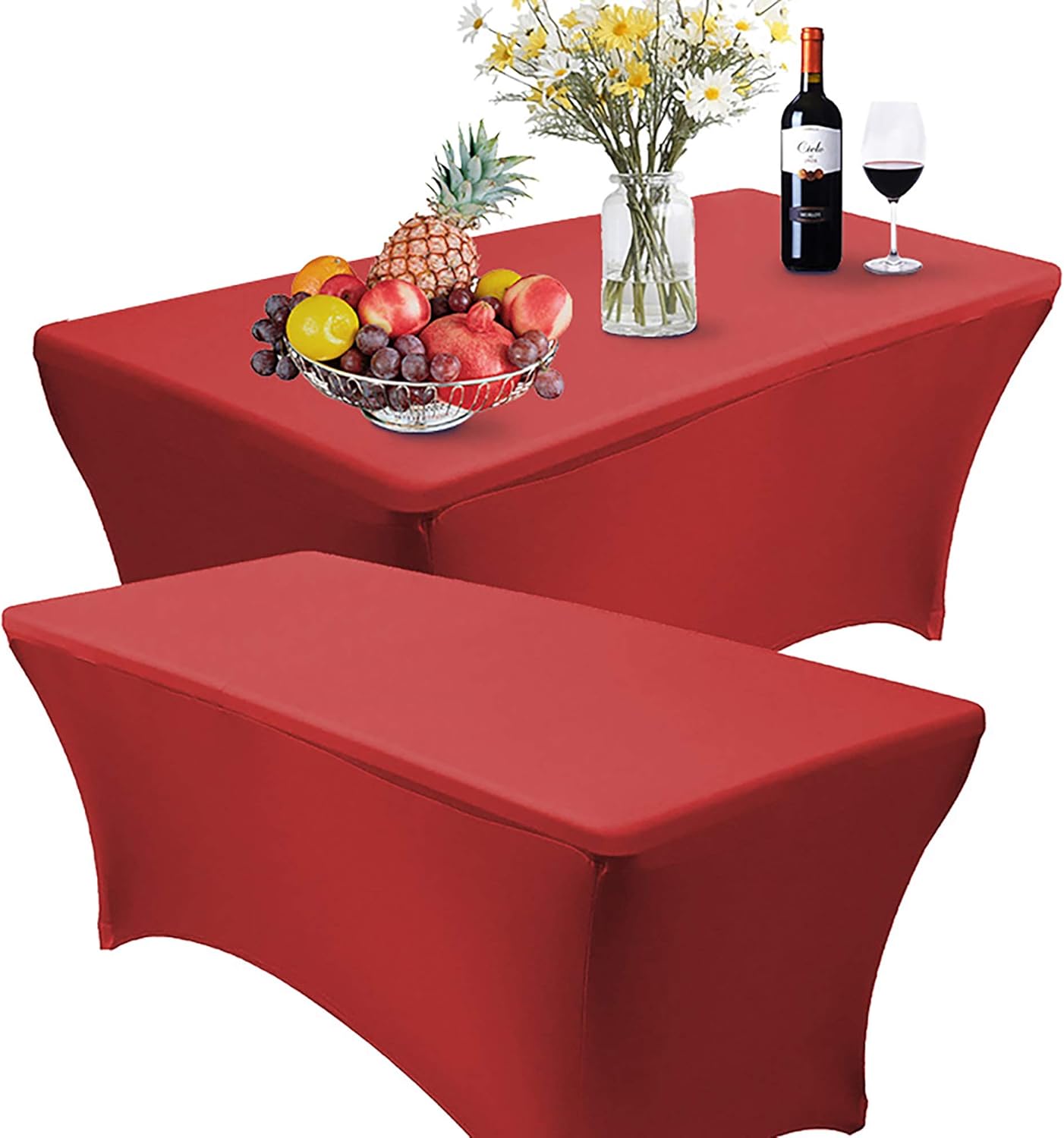 RELIANCER 2 Pack Stretch Spandex Table Covers for Rectangular Tables,6FT Elastic Fitted Tablecloth,Universal Rectangular Table Cloth Protector for Outdoor Party,Wedding,Bar,Birthday,Banquet,Events