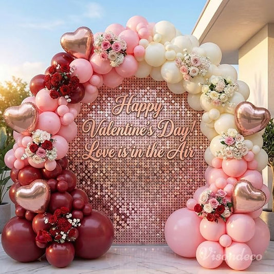 131Pcs Burgundy Red and Pink Valentines Balloons Arch Kit with Ivory & Rose Gold Heart Shaped Foil Balloons - Birthday, Proposal, Valentine's Day Decorations, Mother's Day, Wedding, Party Backdrop