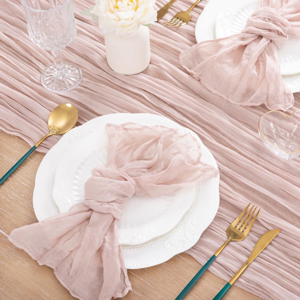 MLMC 12 Pack Dusty Pink Cheesecloth Table Runner 10ft Rustic Gauze Cheese Cloth Fall Table Runner Bulk 35x120 Inches for Romantic Wedding Bridal Baby Shower Anniversary Party Decor