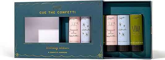 Cue the Confetti Birthday Box (6 Confetti Poppers) – Biodegradable Confetti Poppers for Birthday Parties & Gifts – Eco-Friendly & Spring Loaded for Noise Free Fun.