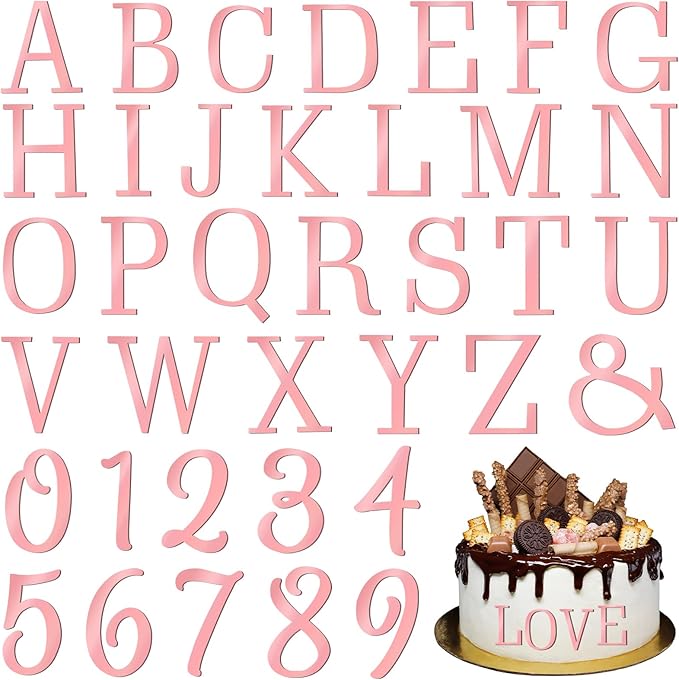 74 PCS Custom Cake Topper Name Pink Rose Gold Acrylic Letters DIY Personalized A-Z & 0-9 Number Alphabet Cake Decoration For Wedding Anniversary Baby Shower Party Birthday Supplies
