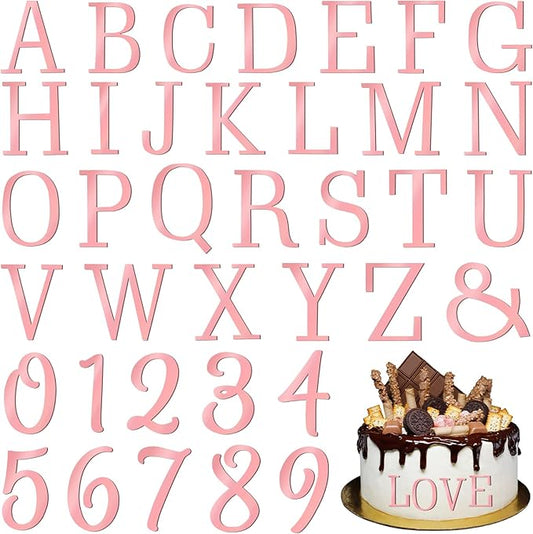 74 PCS Custom Cake Topper Name Pink Rose Gold Acrylic Letters DIY Personalized A-Z & 0-9 Number Alphabet Cake Decoration For Wedding Anniversary Baby Shower Party Birthday Supplies