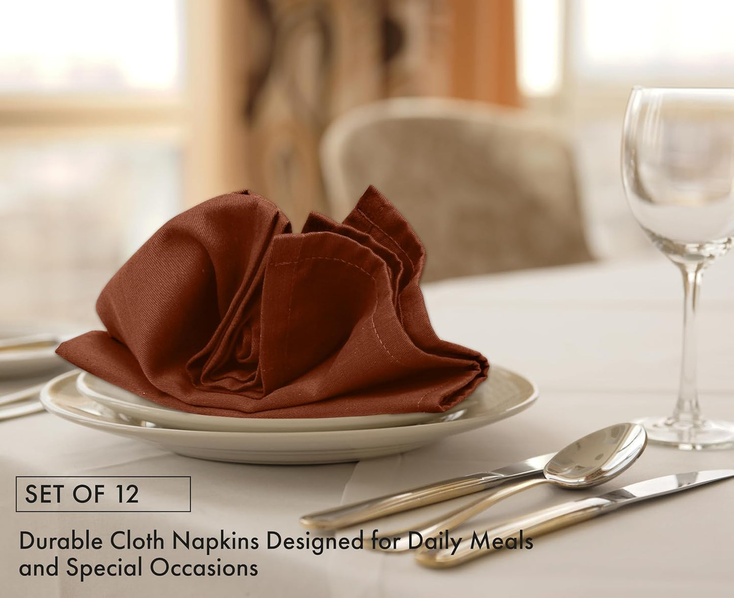 Ruvanti Cloth Napkins Set of 12, 18x18 Inch, Soft & Absorbent Cotton Enrich Dinner Napkins for Hotel, Wedding Parties, Napkins Everyday - Rust