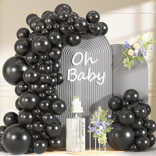 99Pcs Black Balloon Arch Kit - 18/12/10/5 inch Different Sizes Matte Black Latex Balloons Garland for 2026 Graduation, Birthday, Wedding, Halloween Party Decor