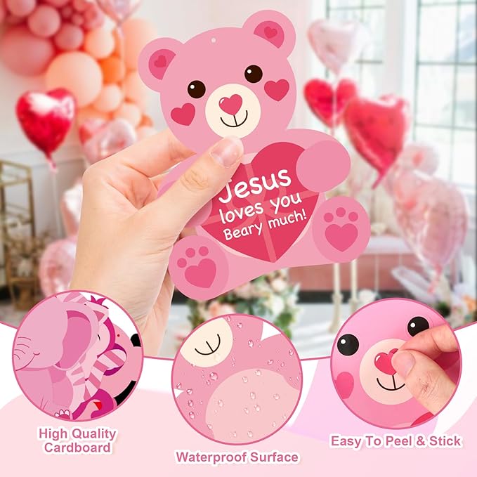 Yewfold 24Pcs Valentine's Day Religious Animal Craft Kit, Valentines Heart Jesus Sticker Crafts Make Your Own Christian Church Arts, DIY Home Sunday Project Activities