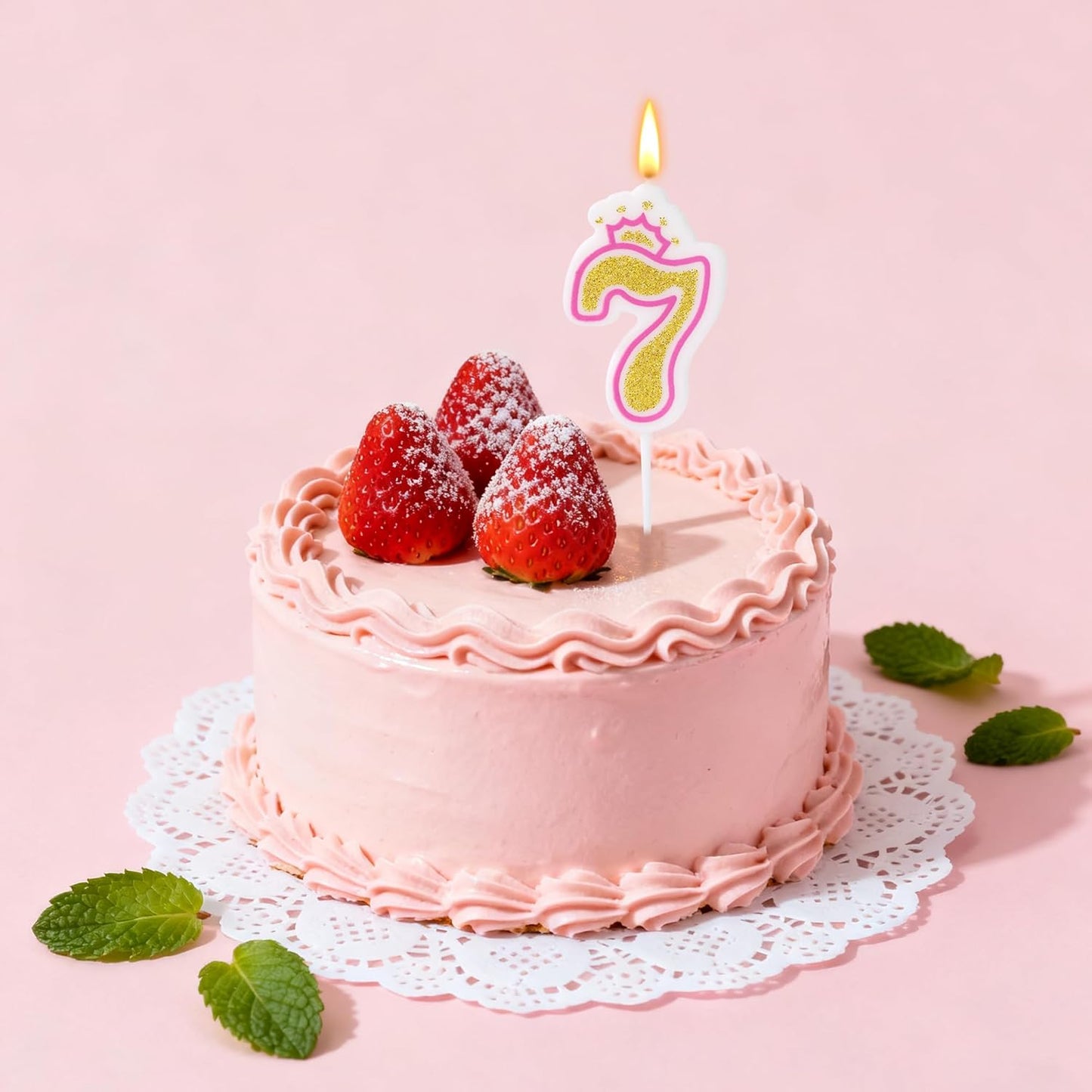 Birthday Number Candles, Number 7 Pink Giltter Candles for Cake, Candle Cake Topper with Sequins for Anniversary Celebrations Supplies (Number 7)