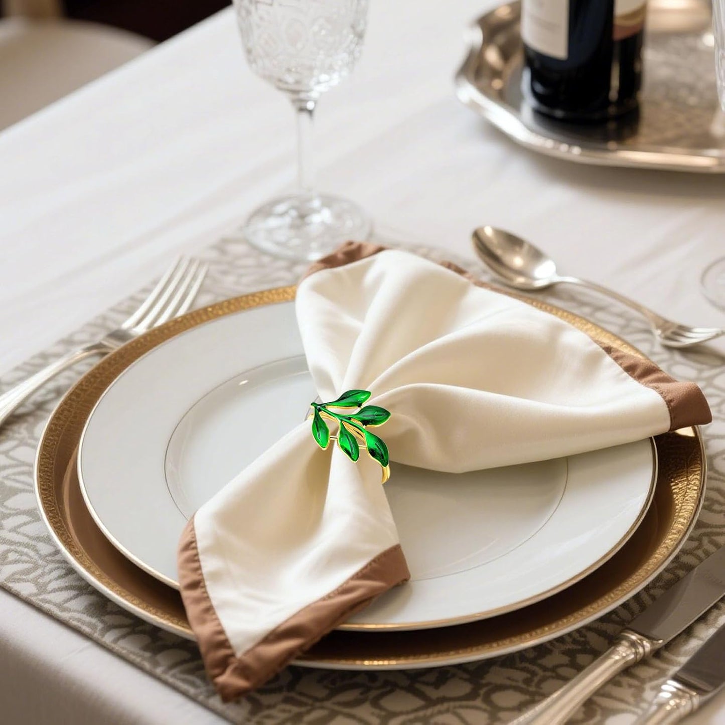 Gold Leaf Napkin Rings Set of 12 Fall Napkin Rings Bulk for Garden Parties Decor,Rustic Farmhouse Napkin Ring Holders for Christmas Halloween Thanksgiving Family Gathering Dinner Table Decor